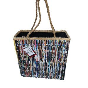 Halo Halo Philippines Tall Weave Handmade tote bag straw recycled magazine NEW